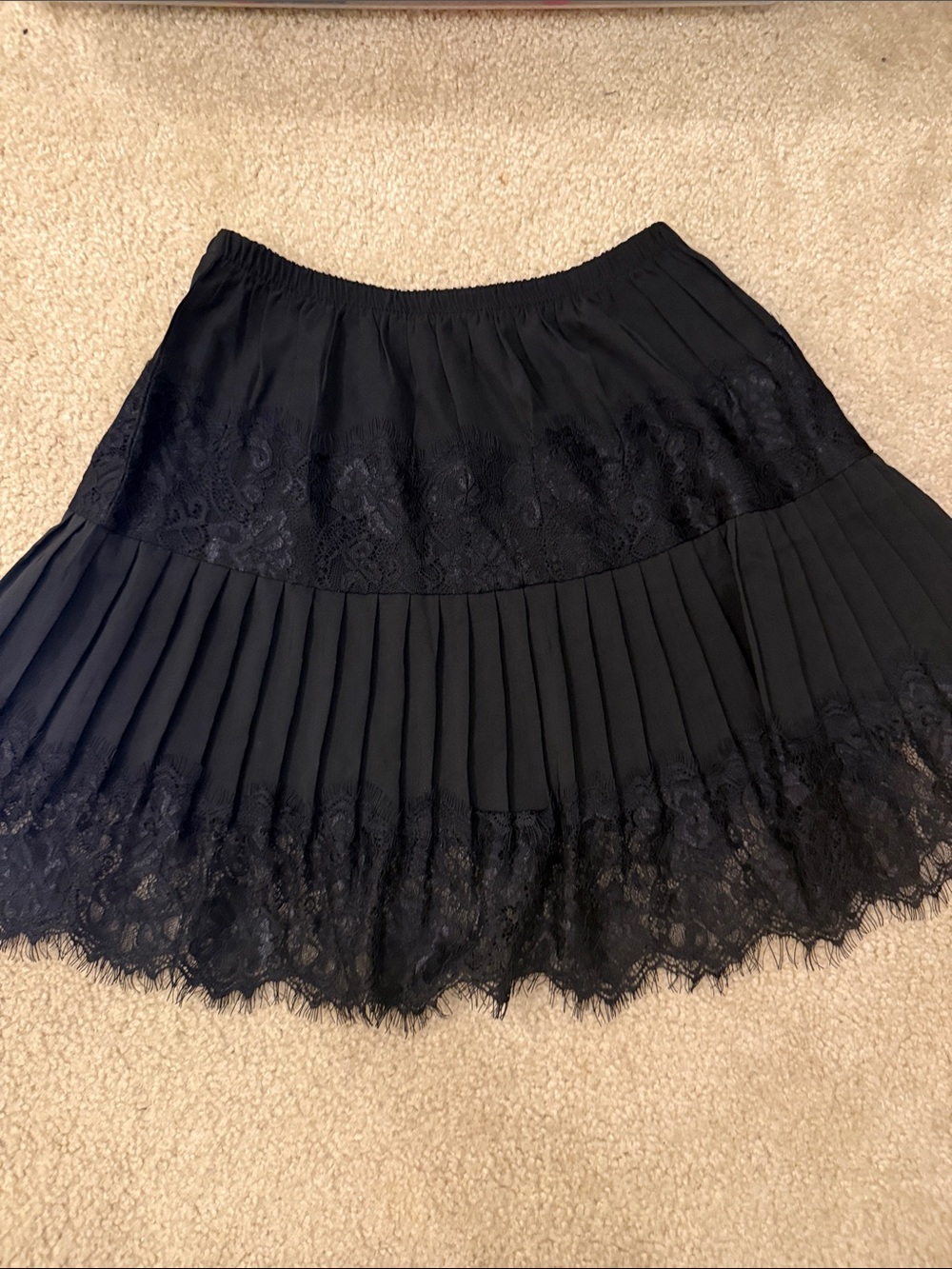 Women's Black Lace-Trim Pleated Skater Skirt